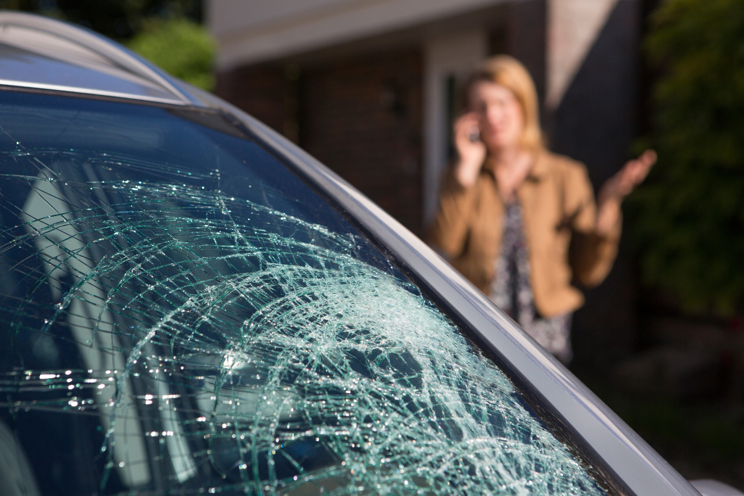 Shattered windshield ready for replacement in DFW